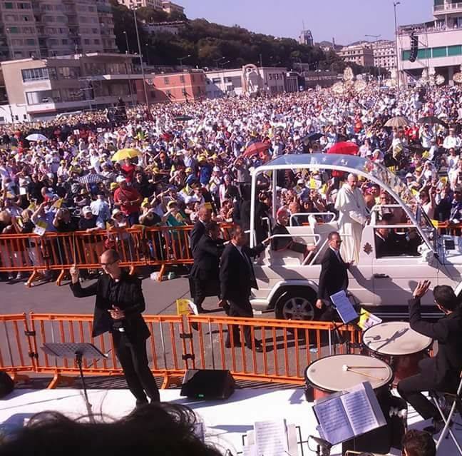 Conducting the orchestra for Pope Francis in Genoa, 2017